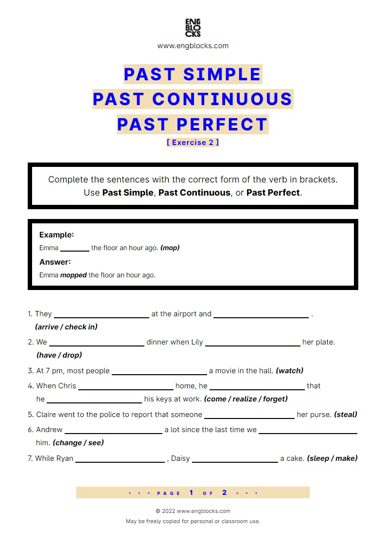 Grammar Worksheet: Past Simple, Past Continuous, Past Perfect — Exercise 2