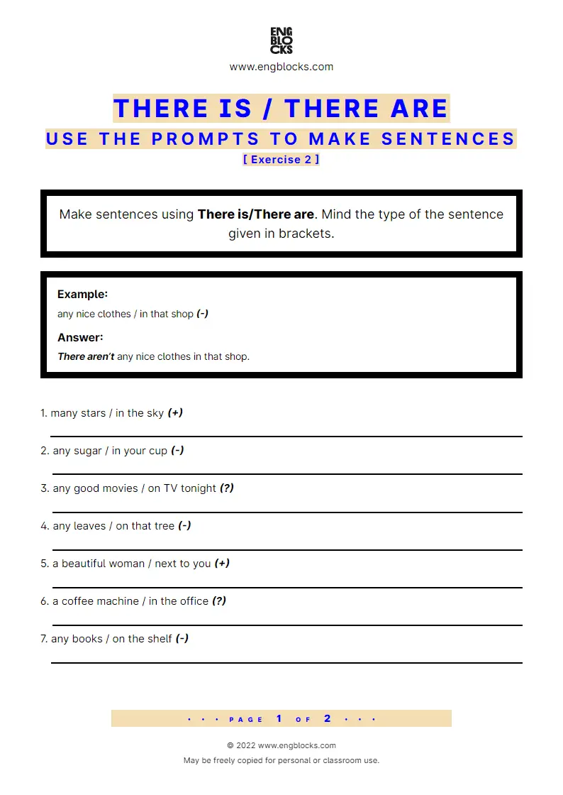 Grammar Worksheet: Sentence formation with There is/‌There are — Exercise 2