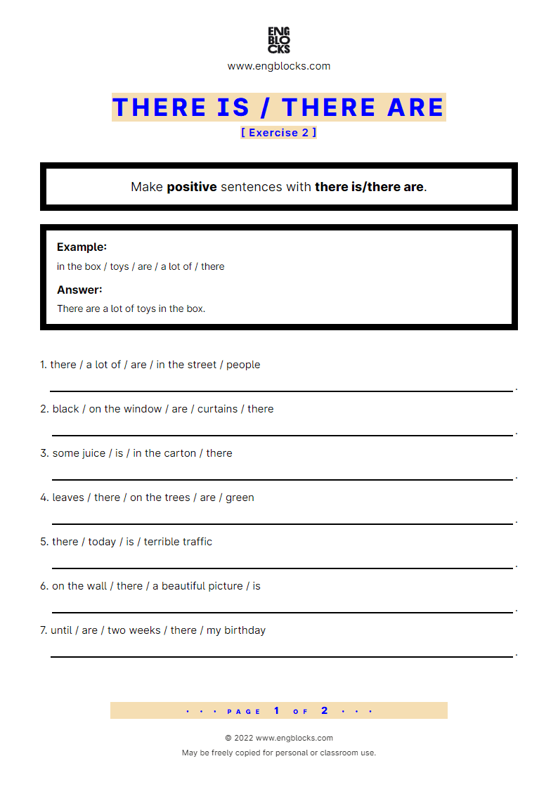 Grammar Worksheet: There is/‌There are — Positive sentence — Exercise 2