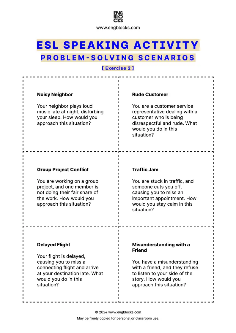 ESL Speaking Activity Worksheet for practicing problem-solving in English