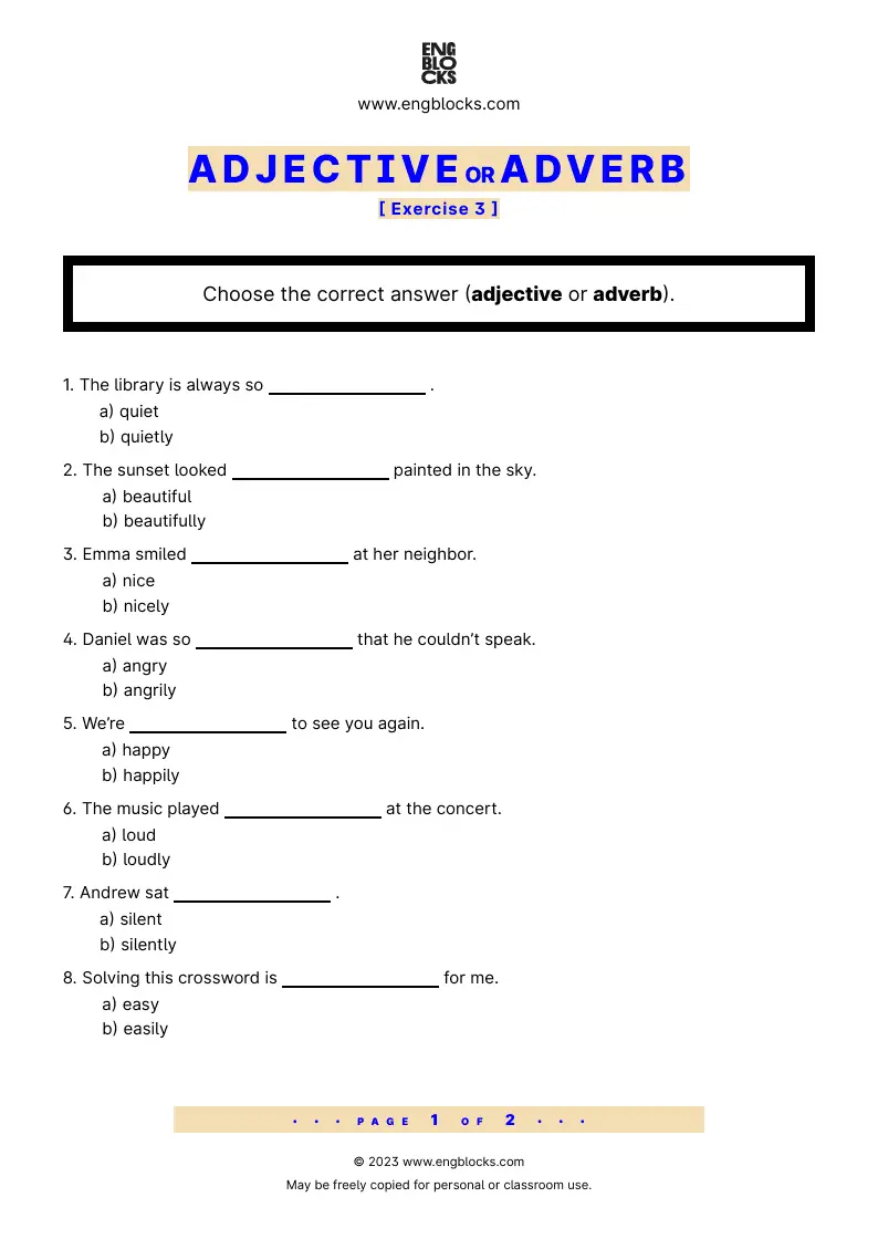 Grammar Worksheet: Adjective or Adverb — Exercise 3