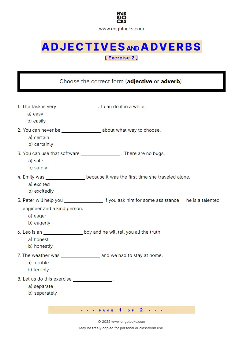 Grammar Worksheet: Adjectives and Adverbs — Exercise 2