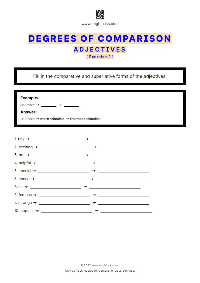 Grammar Worksheet: Adjectives — Degrees of comparison — Exercise 2