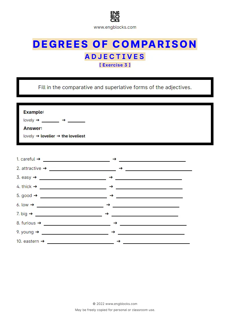 Grammar Worksheet: Adjectives — Degrees of comparison — Exercise 3