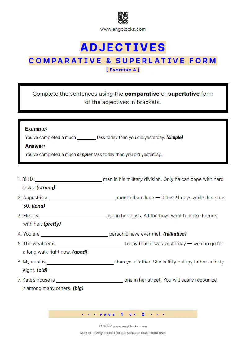 Grammar Worksheet: Adjectives used in comparative or superlative form — Exercise 4