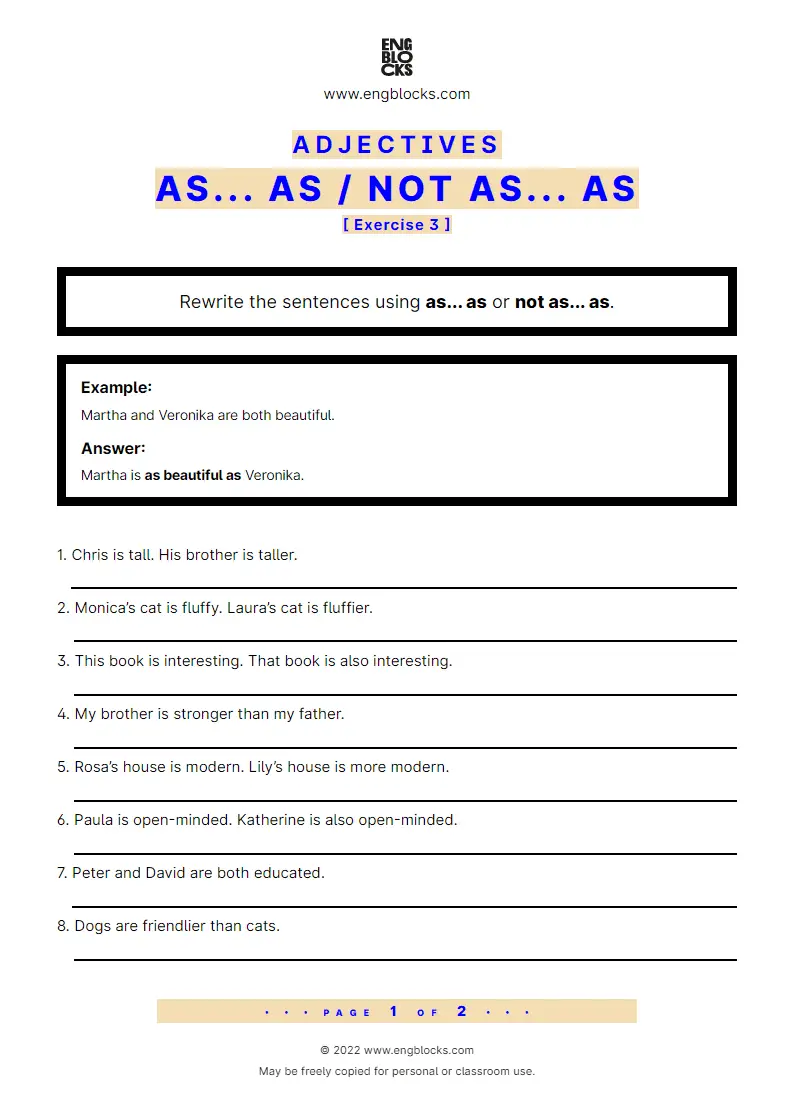 Grammar Worksheet: as... as — Comparison of Adjectives — Exercise 1
