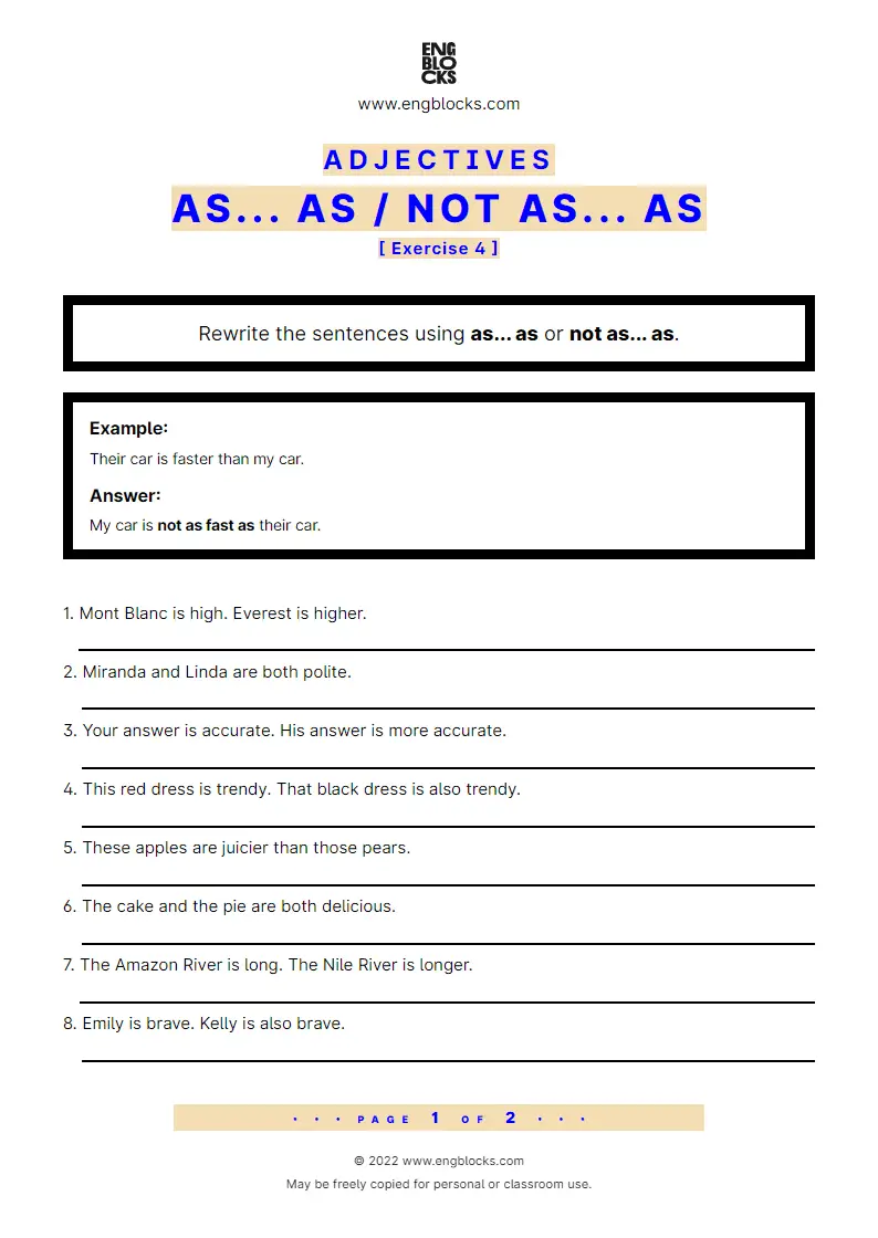 Grammar Worksheet: as... as — Comparison of Adjectives — Exercise 2