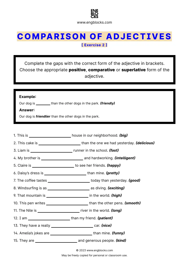 Grammar Worksheet: Comparison of Adjectives — Exercise 2