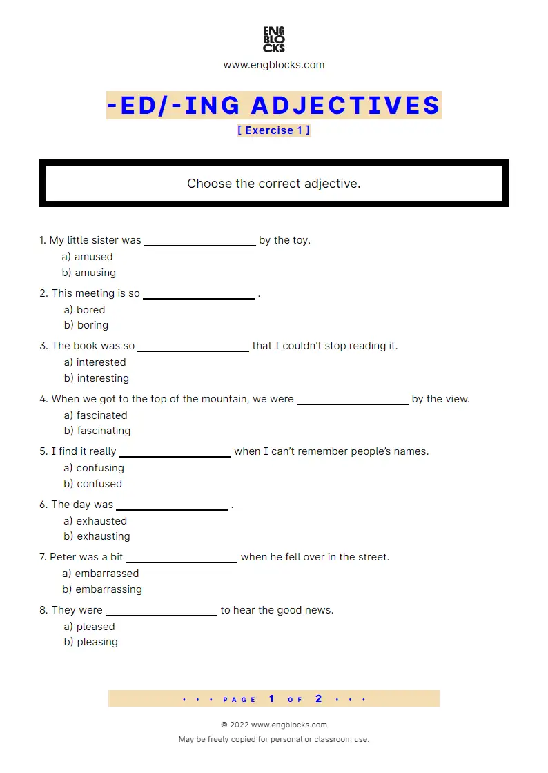 Grammar Worksheet: -ed/‌-ing adjectives — Exercise 1