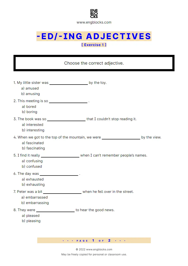 Grammar Worksheet: -ed/‌-ing adjectives — Exercise 1