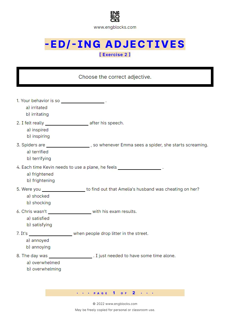 Grammar Worksheet: -ed/‌-ing adjectives — Exercise 2