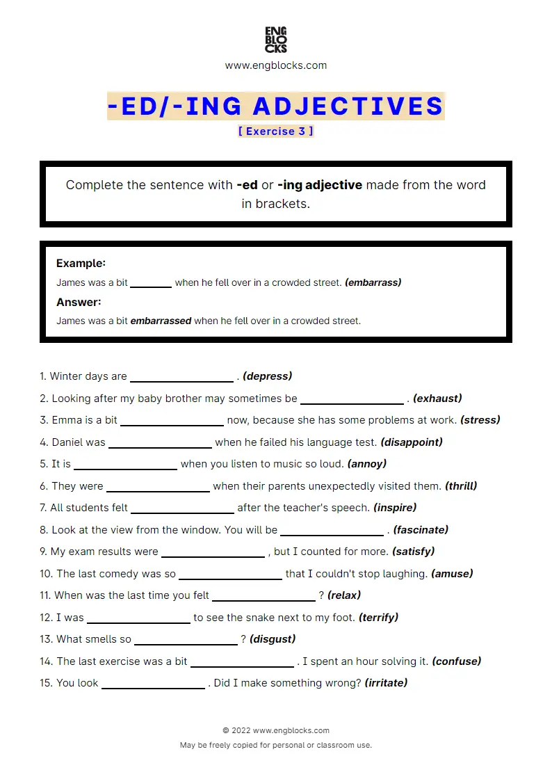 Grammar Worksheet: -ed/‌-ing adjectives — Exercise 3