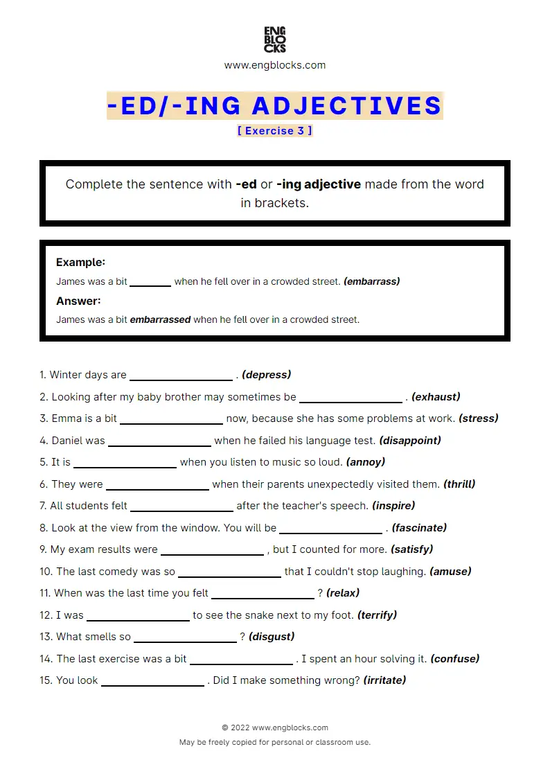 Grammar Worksheet: -ed/‌-ing adjectives — Exercise 3