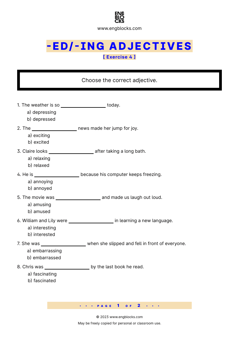 Grammar Worksheet: -ed/‌-ing adjectives — Exercise 4