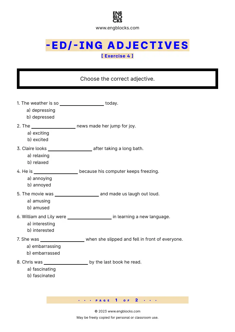 Grammar Worksheet: -ed/‌-ing adjectives — Exercise 4
