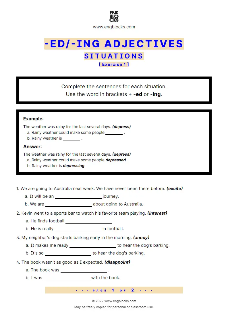 Grammar Worksheet: -ed/‌-ing adjectives — Situations