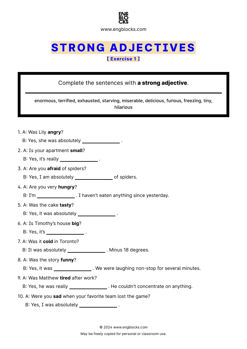 Grammar Worksheet: Strong adjectives — Exercise 1