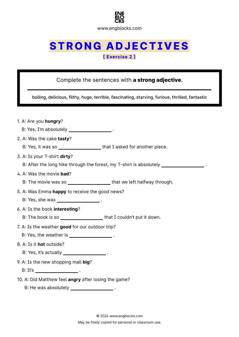 Grammar Worksheet: Strong adjectives — Exercise 2
