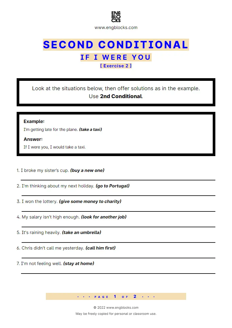 Grammar Worksheet: Conditional sentences — Type 2 — If I were you — Exercise 2