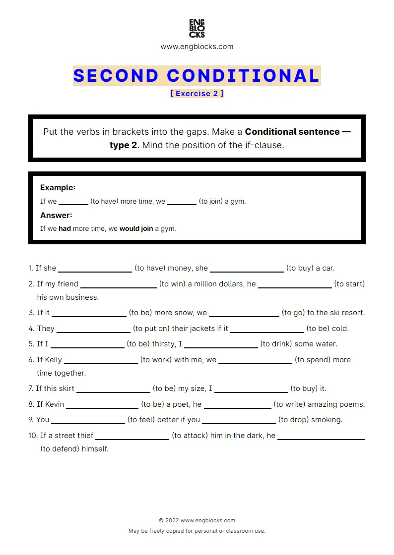Grammar Worksheet: Conditional sentences — Type 2 — Positive — Exercise 2