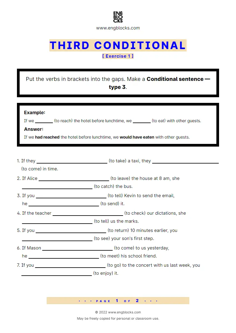 Grammar Worksheet: Conditional sentences — Type 3 — Positive