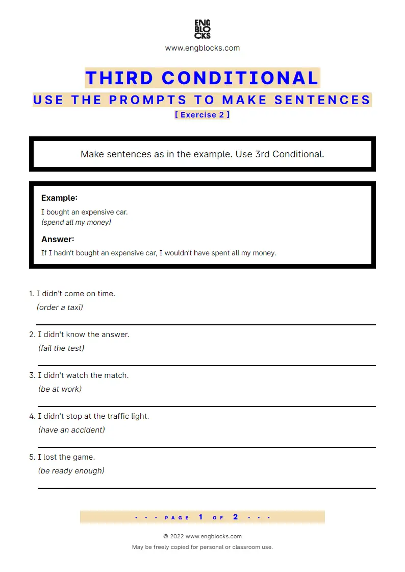 Grammar Worksheet: Conditional sentences — Type 3 — Sentence formation — Exercise 2