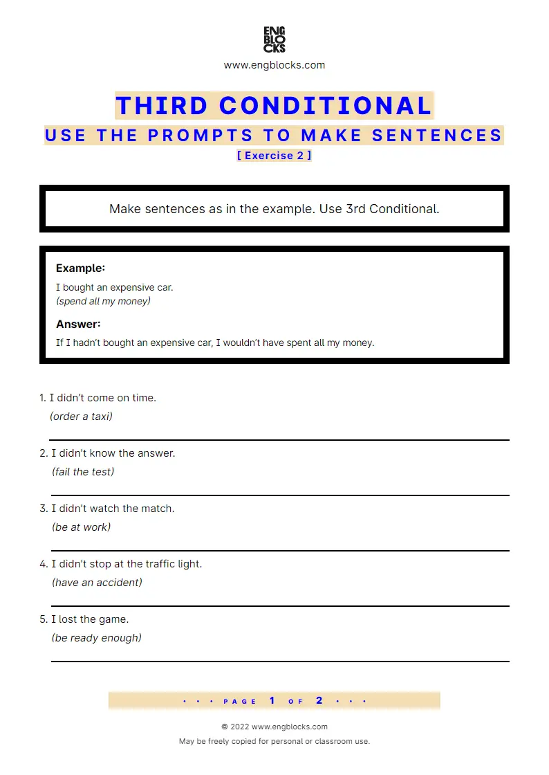 Grammar Worksheet: Conditional sentences — Type 3 — Sentence formation — Exercise 2