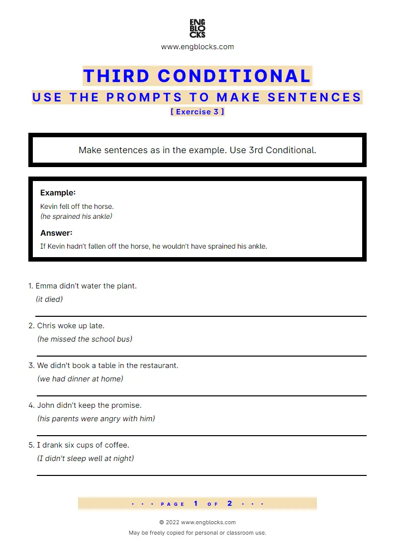 Grammar Worksheet: Conditional sentences — Type 3 — Sentence formation — Exercise 3