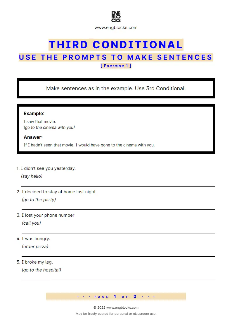 Grammar Worksheet: Conditional sentences — Type 3 — Sentence formation