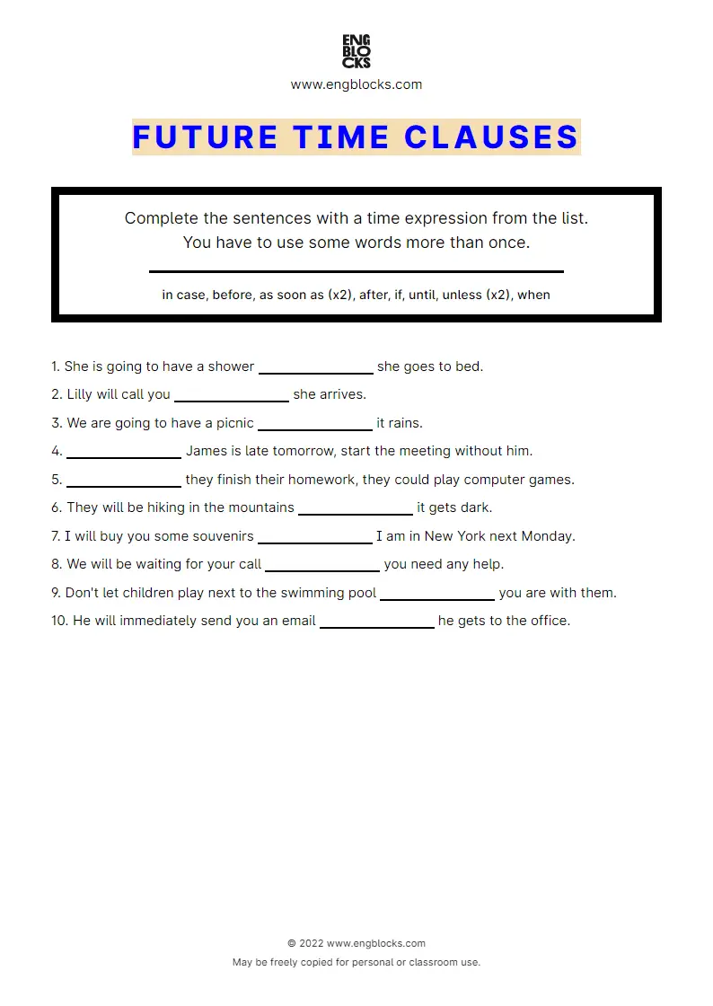 Grammar Worksheet: Future time clauses