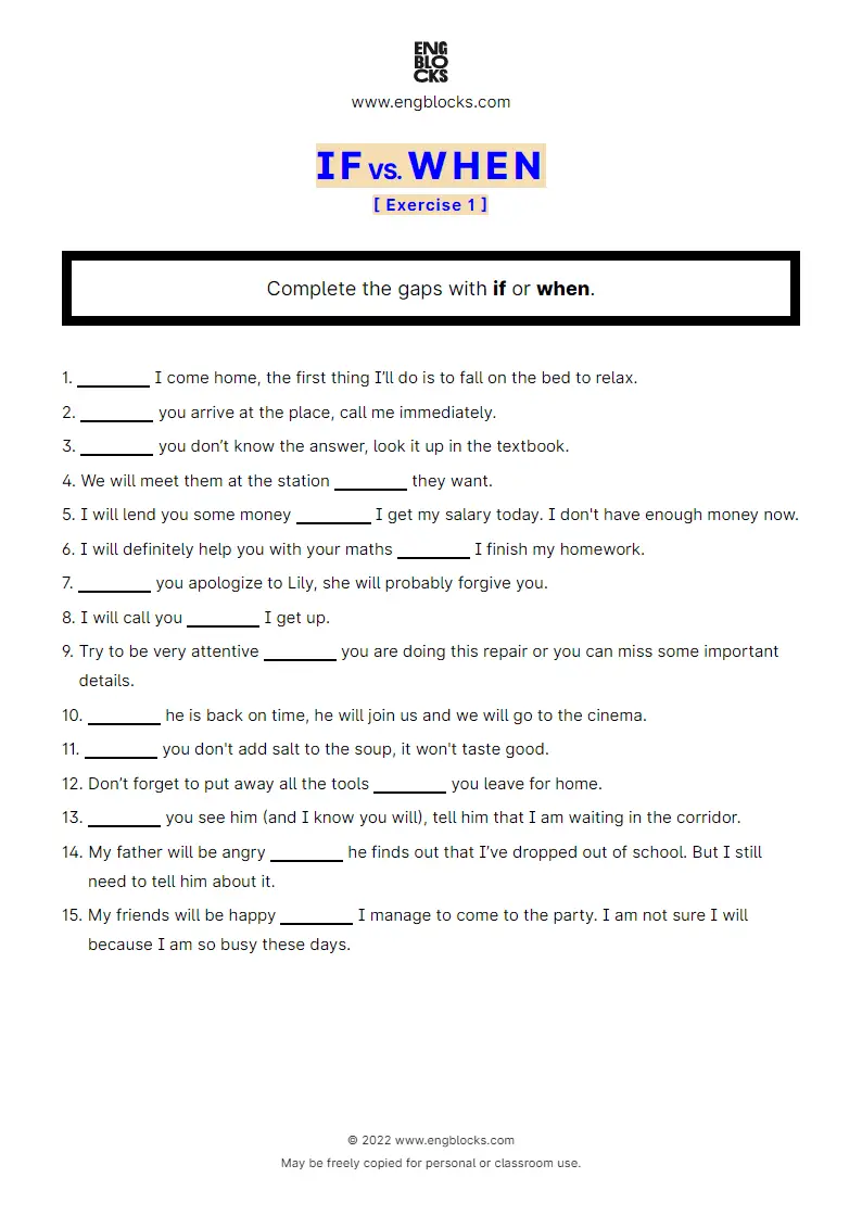 Grammar Worksheet: If or When — Exercise 1
