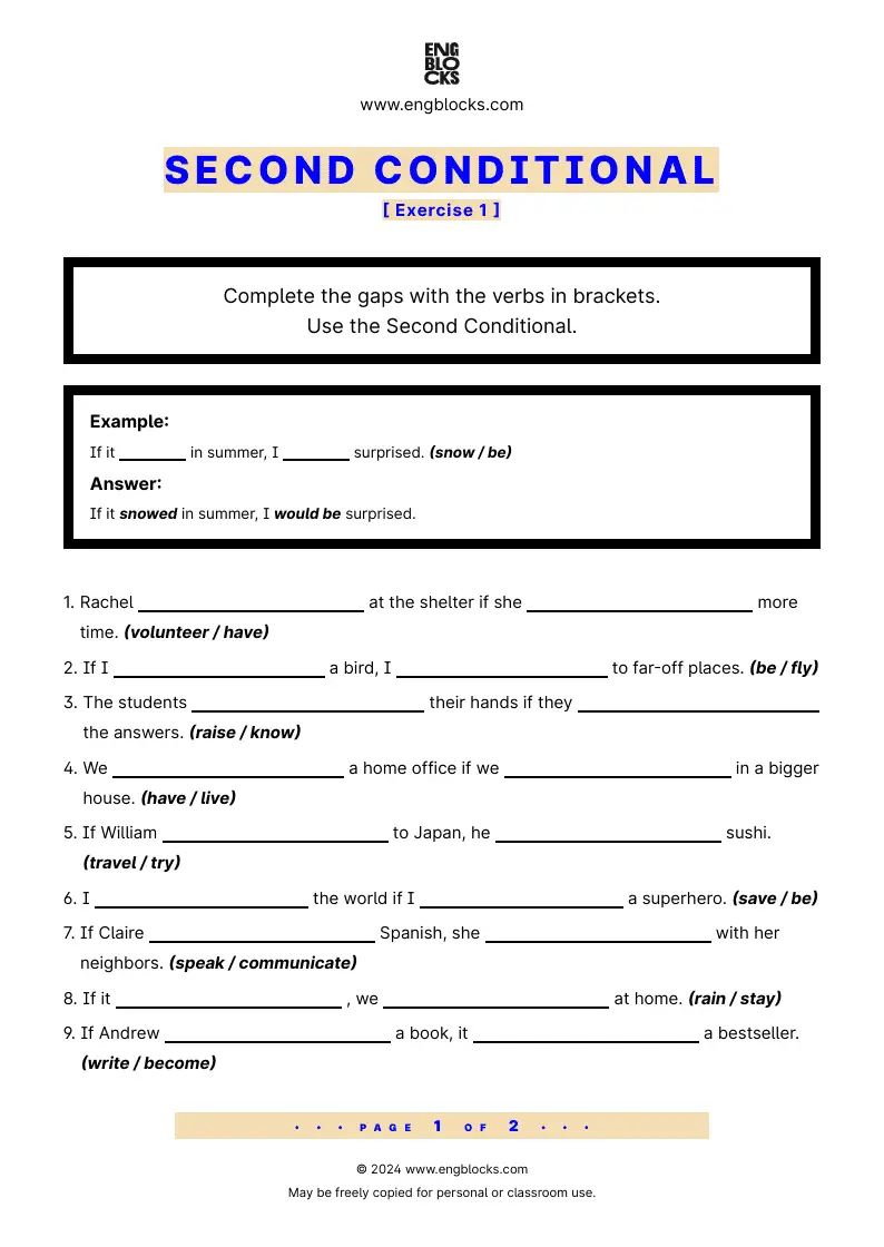 Grammar Worksheet: Second Conditional — Exercise 1