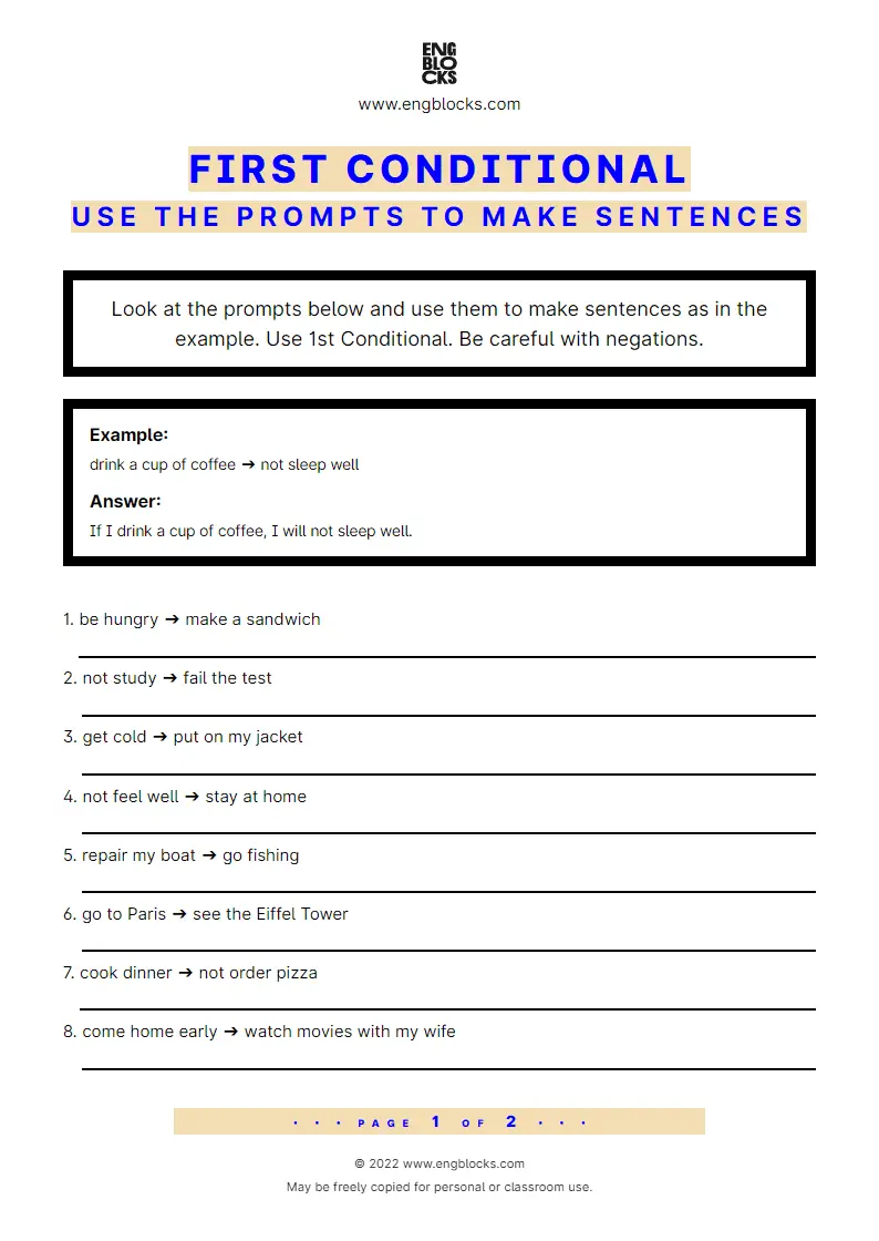 Grammar Worksheet: Sentence formation — Conditional type 1