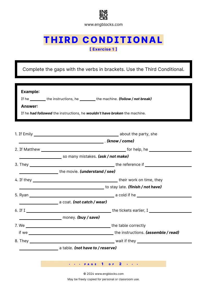 Grammar Worksheet: Third Conditional — Exercise 1