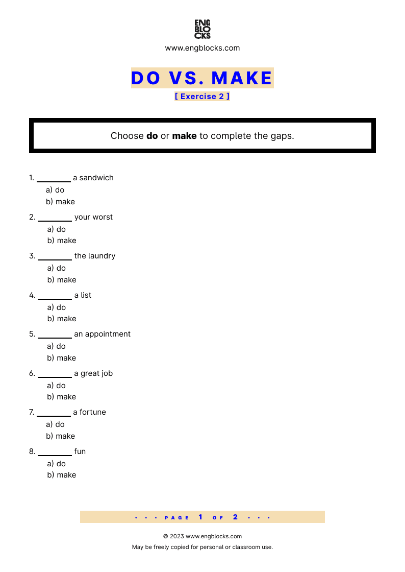 Grammar Worksheet: Do or Make — Exercise 2