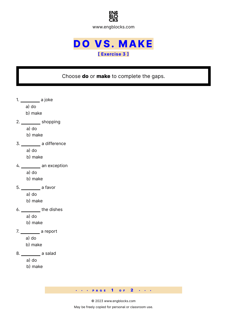 Grammar Worksheet: Do or Make — Exercise 3