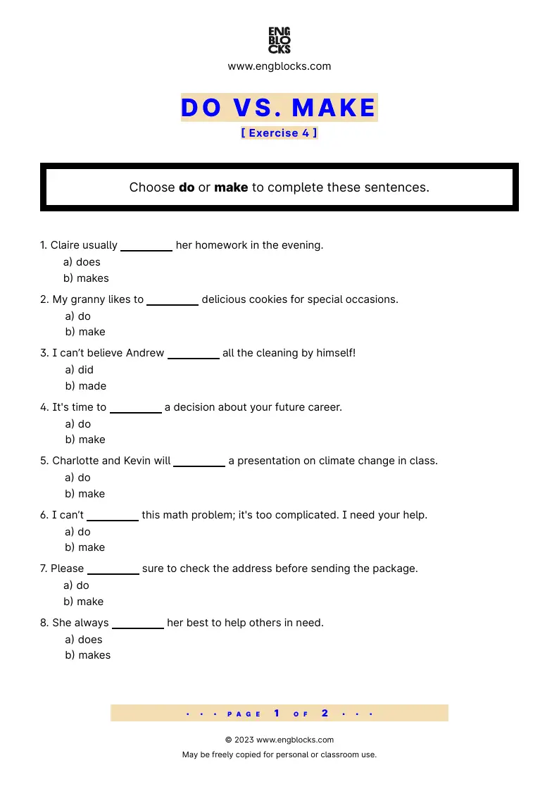 Grammar Worksheet: Do or Make — Exercise 4