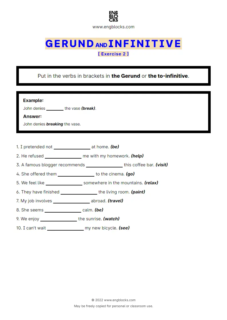 Grammar Worksheet: Gerund and Infinitive — Exercise 2