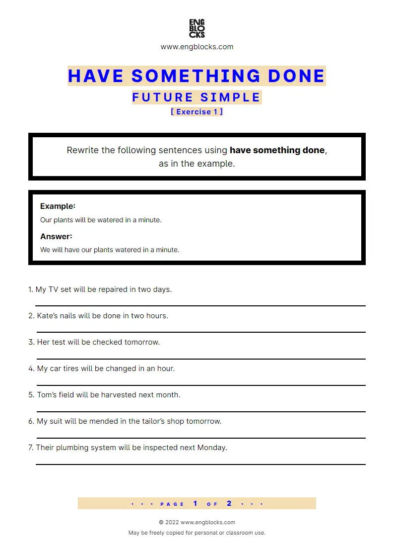 Grammar Worksheet: have something done — Future Simple