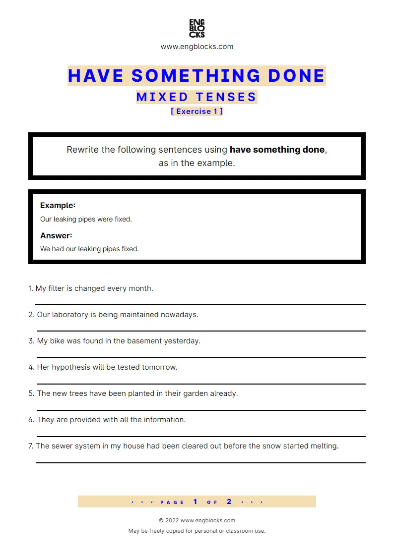 Have Something Done Mixed Tenses Exercise 1 Worksheet English Grammar