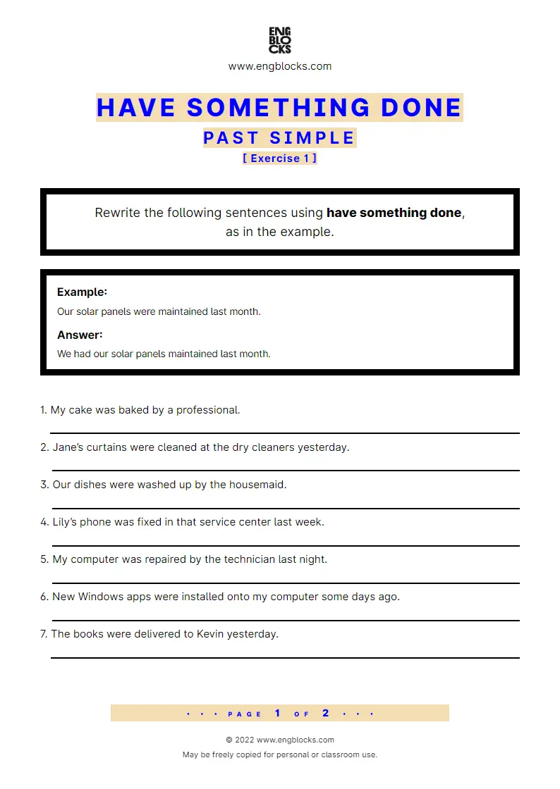 Grammar Worksheet: have something done — Past Simple