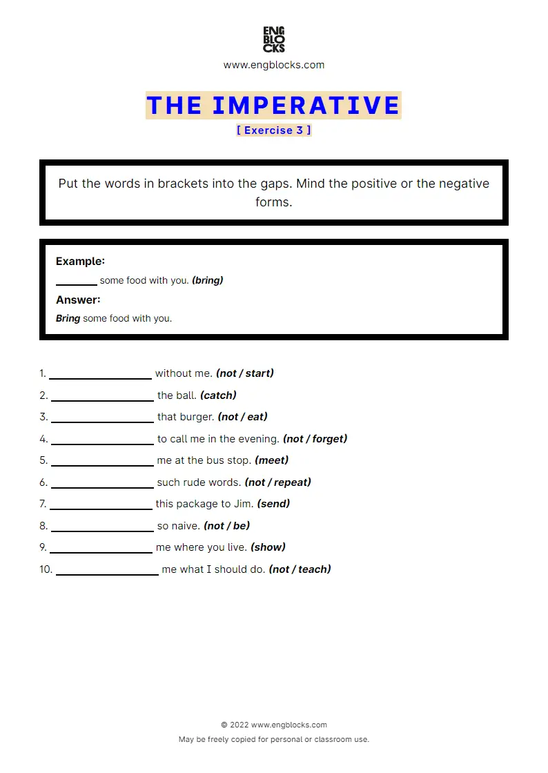 Grammar Worksheet: The Imperative — Exercise 3