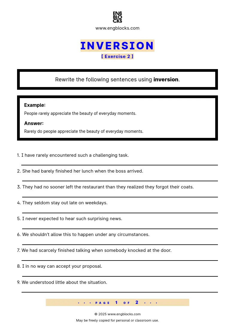Grammar Worksheet: Inversion — Exercise 2
