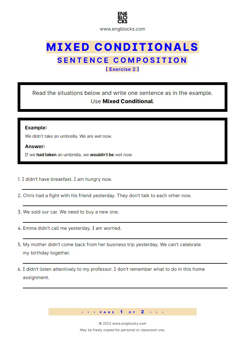 Grammar Worksheet: Mixed Conditionals — Sentence composition — Exercise 2