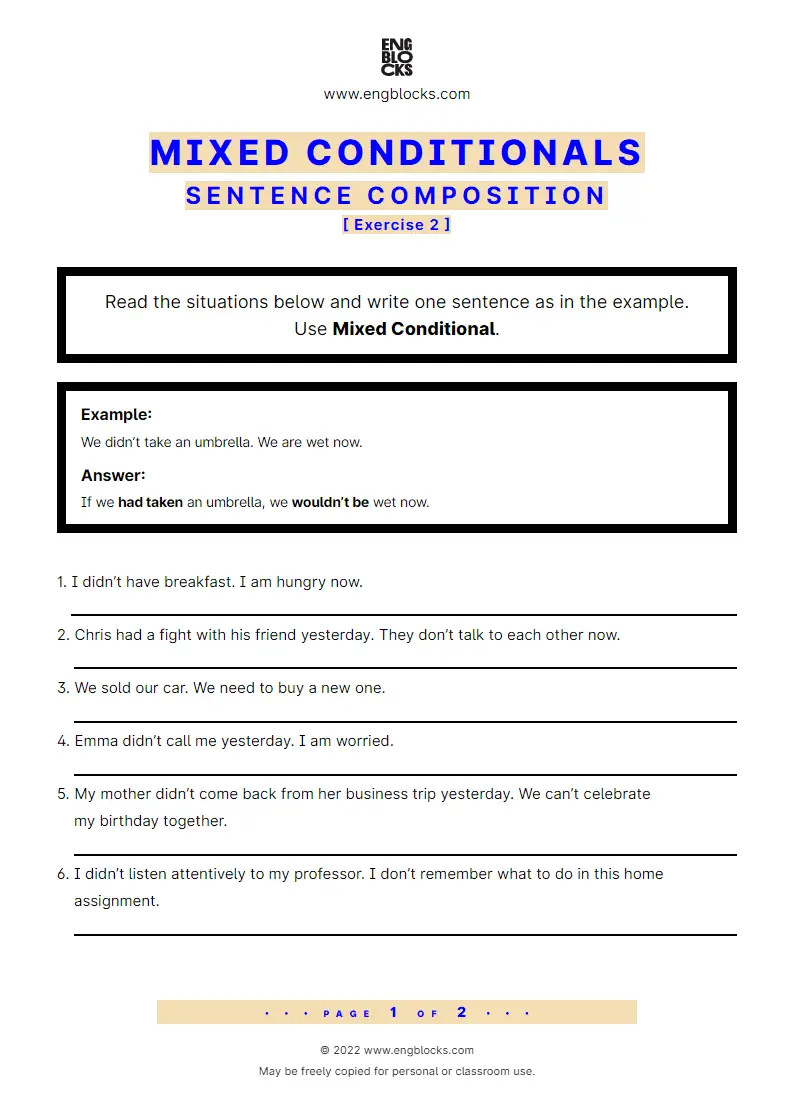 Grammar Worksheet: Mixed Conditionals — Sentence composition — Exercise 2