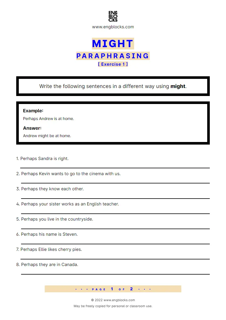 Grammar Worksheet: Sentences with might