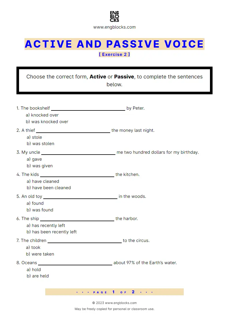 Grammar Worksheet: Active and Passive Voice — Exercise 2