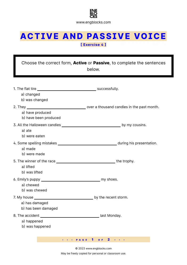 Grammar Worksheet: Active and Passive Voice — Exercise 4