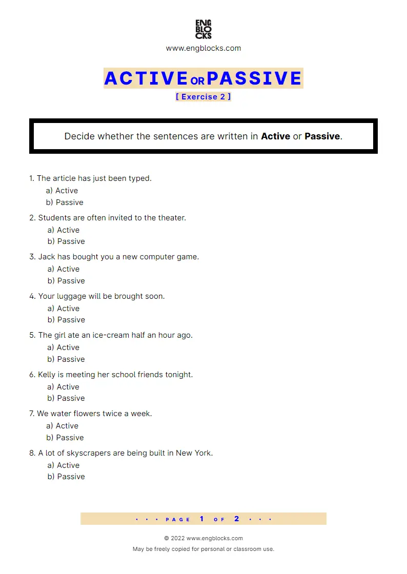 Grammar Worksheet: Active or Passive — Exercise 2