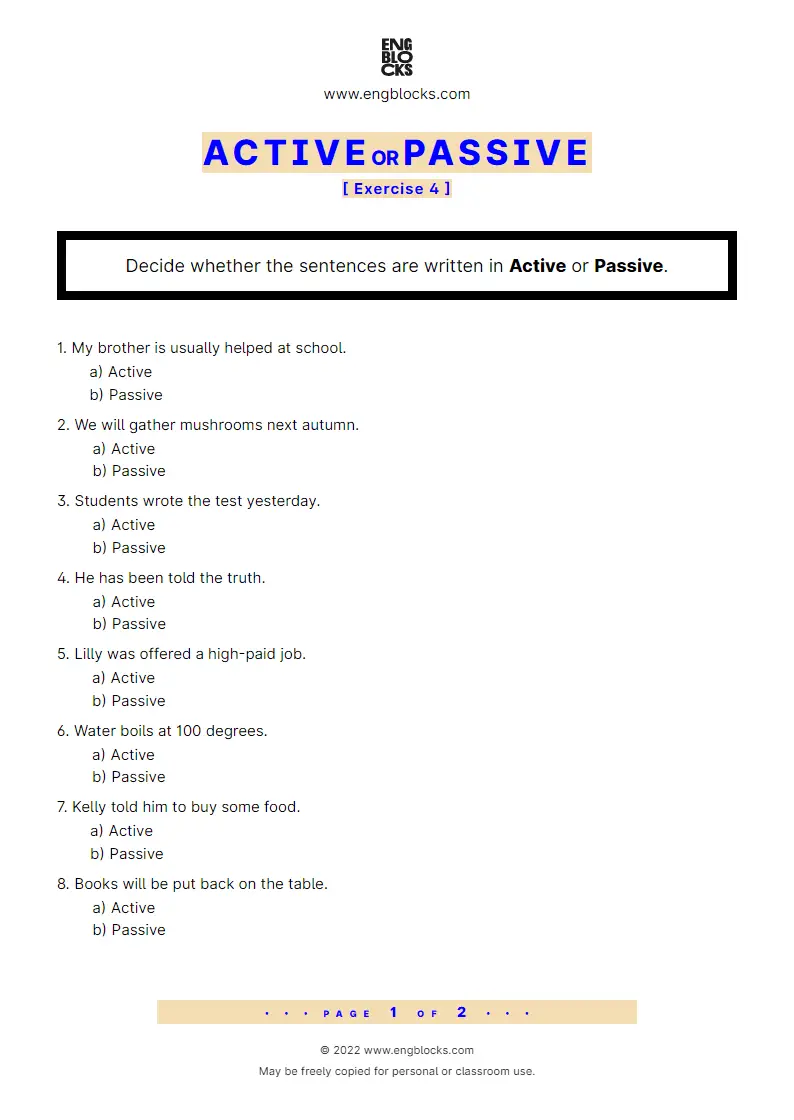 Grammar Worksheet: Active or Passive — Exercise 4